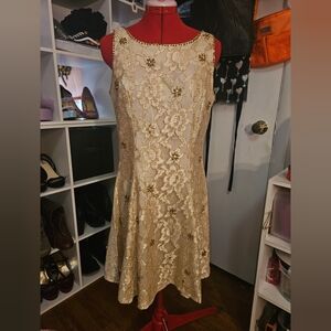 Elegant Gold Lace Dress